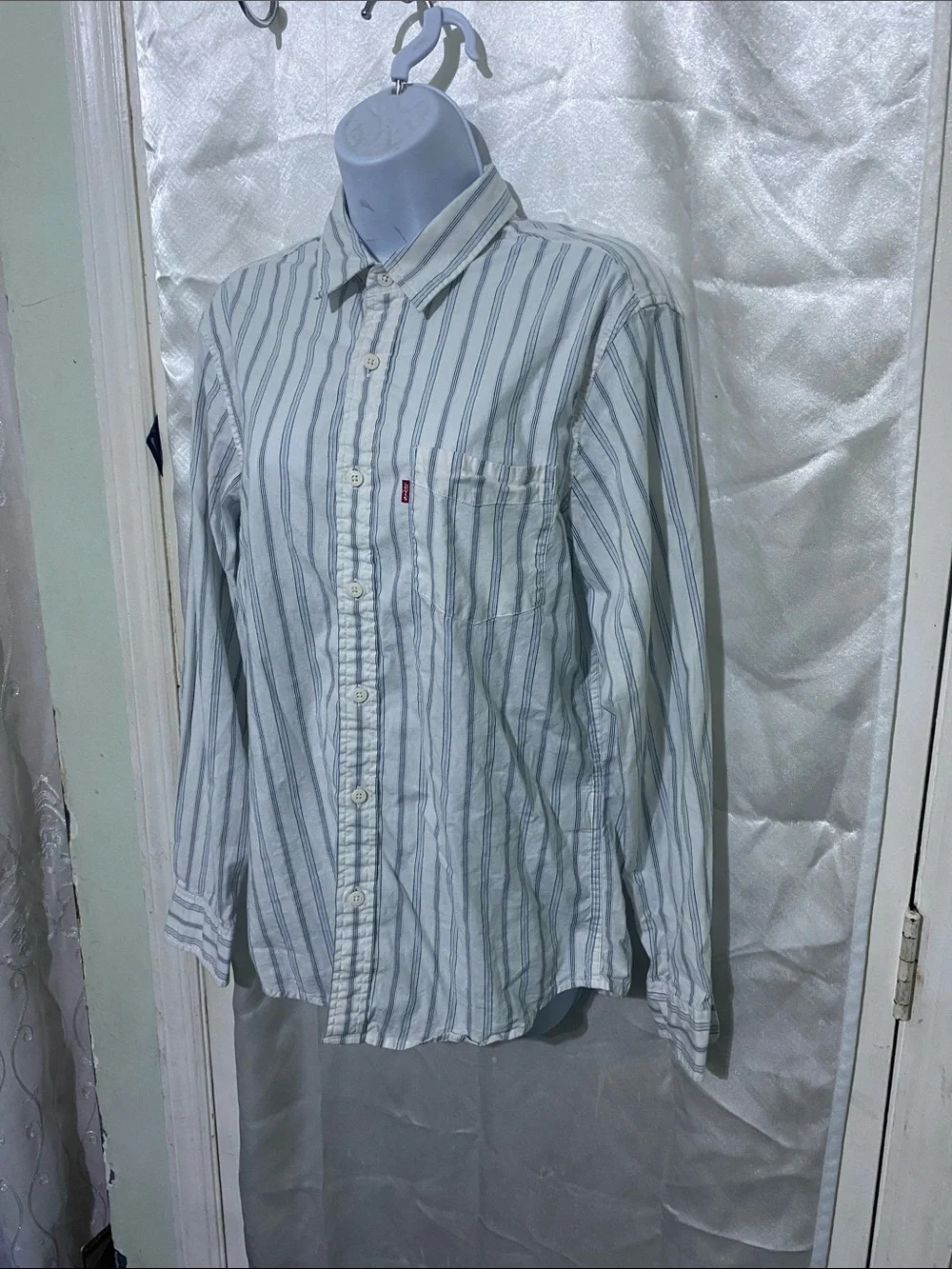 Levi's White Button-Down Shirt with Gray Stripes